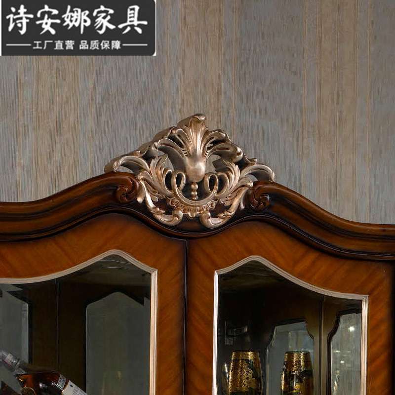 欧式实木 酒柜储物柜 法式宫廷透明双门玻璃酒柜