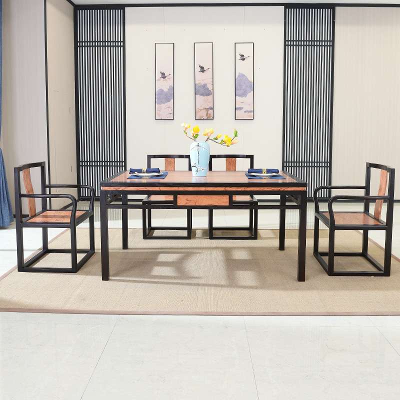 工厂新中式实木餐桌椅组合现代简约家用小户型餐桌酒店饭桌长方形
