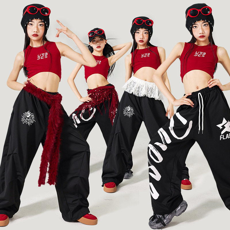 2026新款女童爵士舞演出服少儿背心jazz练功服上衣儿童街舞女