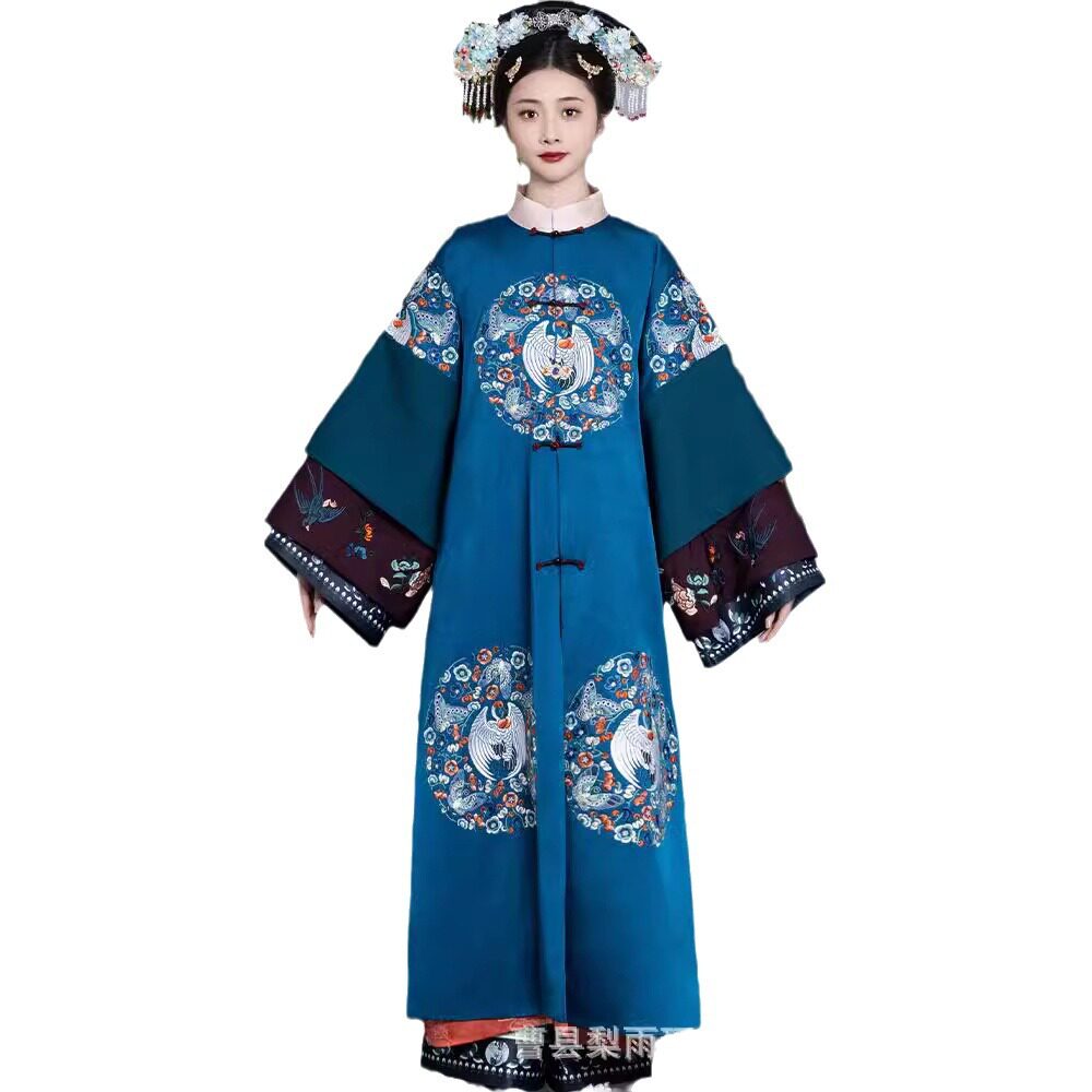 2026新款清汉女装重工刺绣对襟长衫满族吉服贵妃装旗装古装非汉服