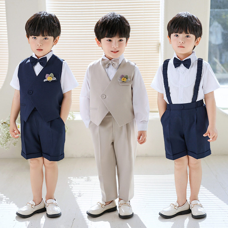 2026新款儿童西装礼服男童春季韩版纯色马甲套装男孩周岁生日花童