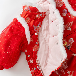 2025新款婴儿新年过年衣服冬款女宝宝连体衣棉衣棉服红色喜庆