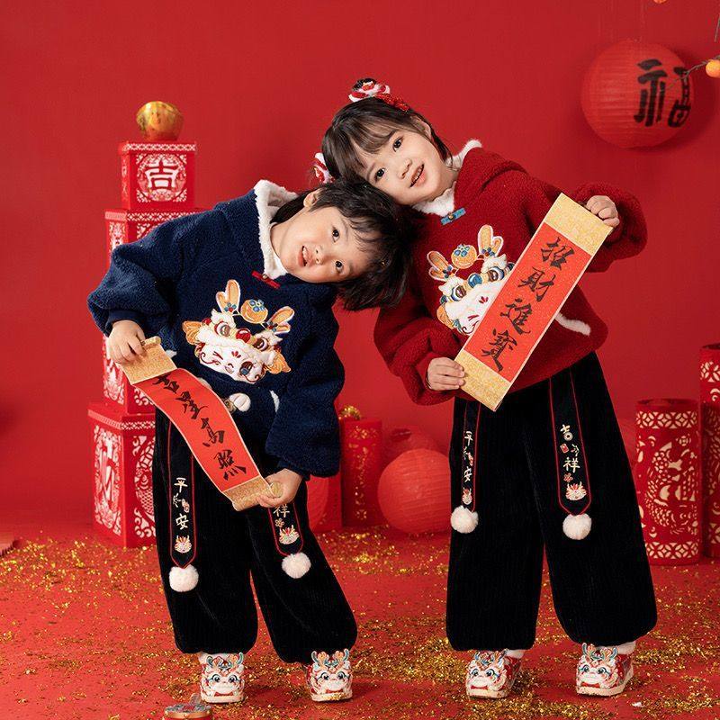 2026新款男女童冬装拜年服套装龙年加绒加厚卫衣喜庆表演服两,童装/婴儿装/亲子装,儿童运动套装,淘宝优惠券,粉丝福利购,淘宝优惠卷