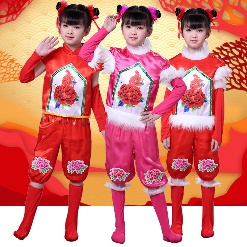 2026新款元旦儿童秧歌服演出服喜庆开门红民族幼儿手绢舞蹈表演服
