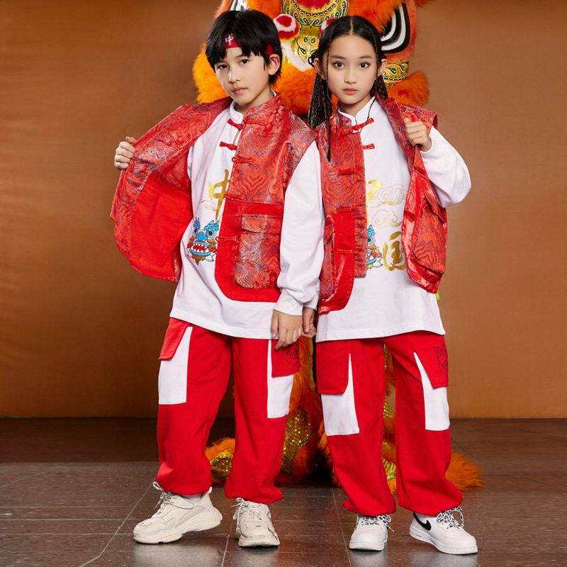 2026新款儿童中国风表演服装男童嘻哈架子鼓演出服中秋国庆女童炸