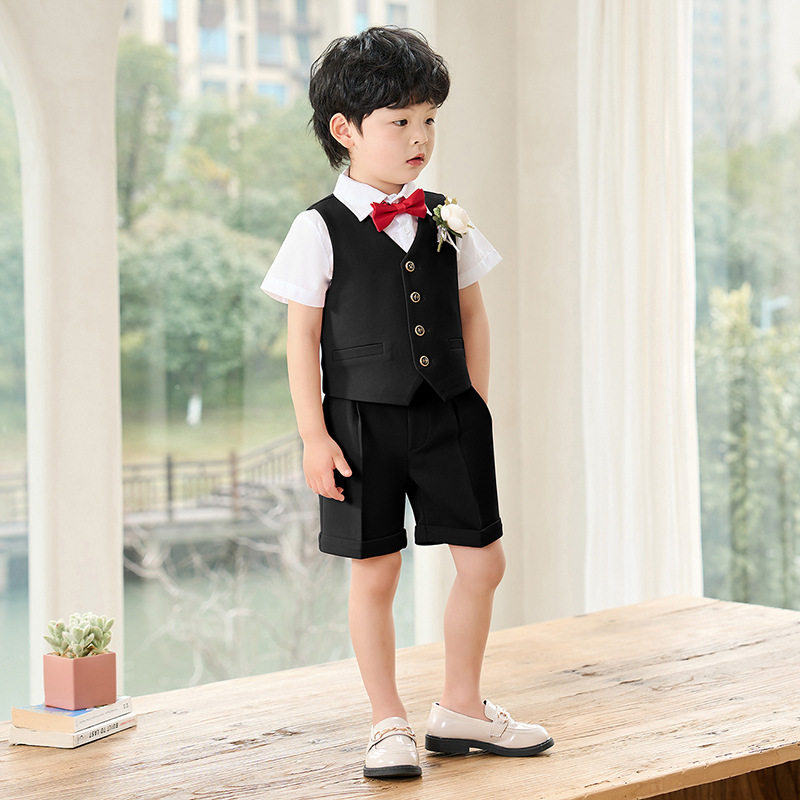 2026新款儿童西装男童春夏马甲短裤套装小童幼儿园演出生日钢琴花