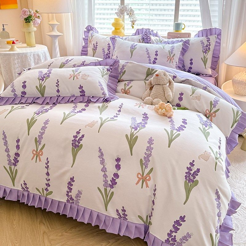 特价100%斜纹加厚磨毛四件套床裙款全棉纯棉被套床单床罩床上用品