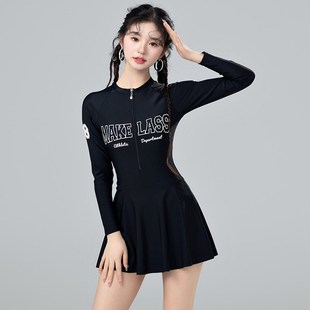 防晒保守裙式 长袖 微胖女孩遮肉游泳馆专用 爆款 连体泳衣女2024新款