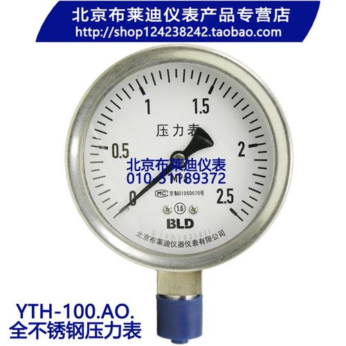 布莱迪 不锈钢压力表YTH-100.AO水/气/液压力表  YTF-100H 可开票