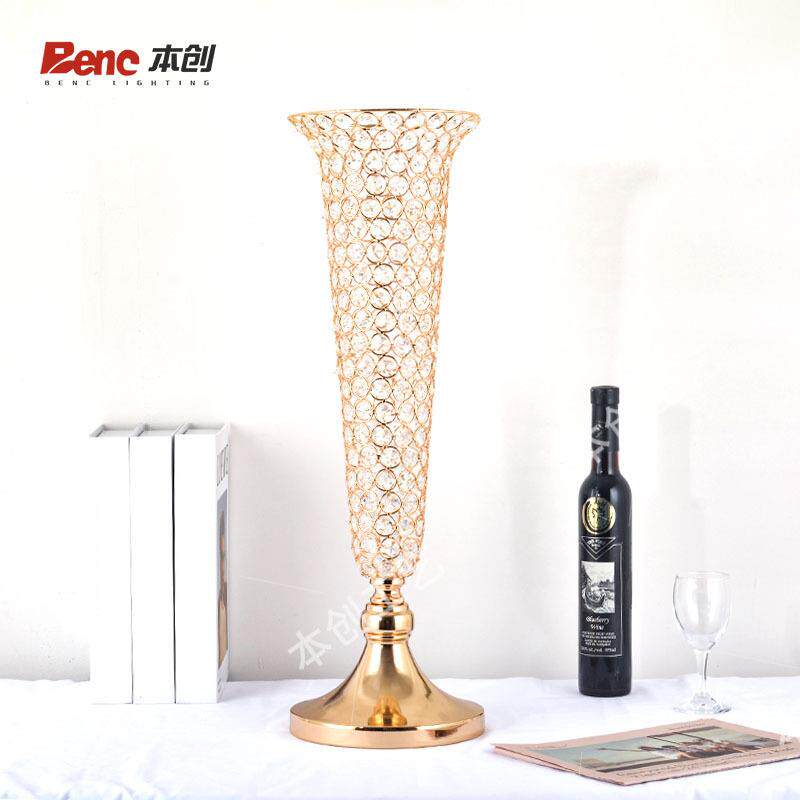 结婚仿真花器水晶路引喇叭玻璃花瓶家居餐桌插花装饰工艺摆件
