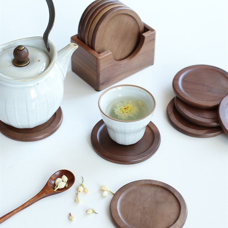黑胡桃实木杯垫茶杯垫玻璃杯咖啡杯隔热垫家用高档杯托圆形杯垫