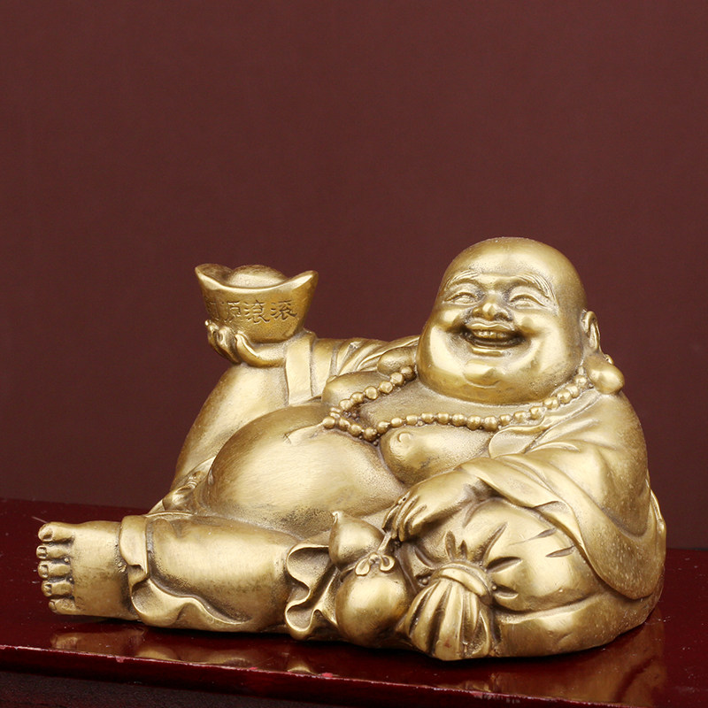 弥铜纯勒佛摆件 大肚 佛卧佛笑家居装饰工艺品客厅办公室礼品