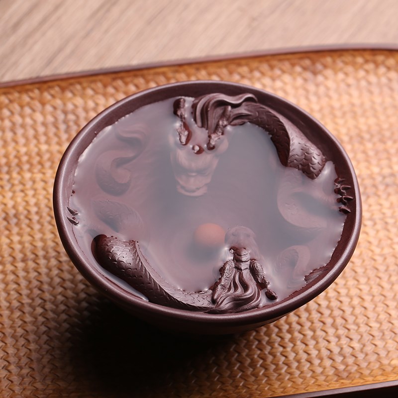 宜兴原矿紫砂主人杯茶杯双龙戏珠品茗杯名家刘凤俊纯手工功夫茶具