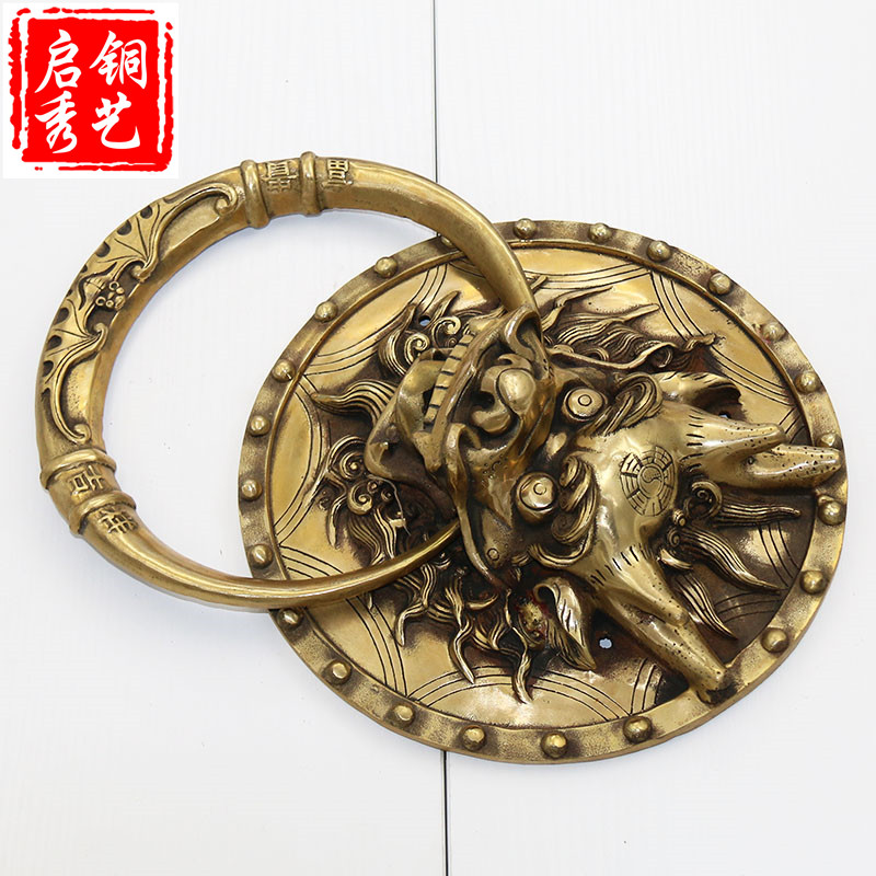 中拉仿古门环实木门铜式手大拉拉环龙头大门手复古拉手庙门大把手