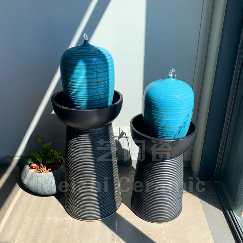 创意流水陶罐组合循环水景观喷泉陶缸水琴加湿器摆件陶瓷喷水花瓶