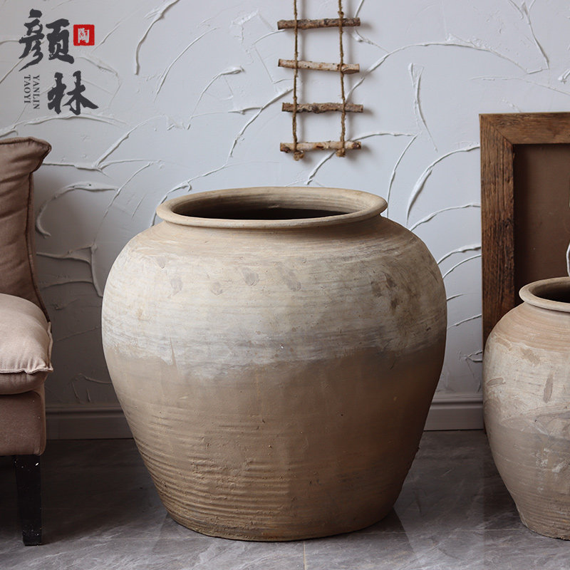 土坛子圆形罐大子侘寂风土陶大罐陶罐花盆软装陶器大号落地土罐子