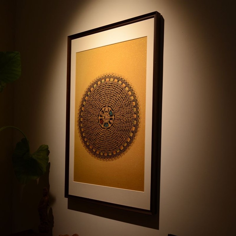 六字真言西藏唐卡刺绣装饰挂画竖款立体民族风手工玄关中式客厅木