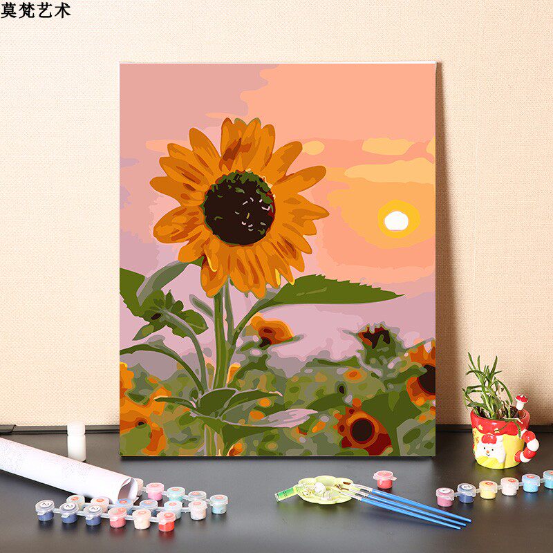 数字油画diy填充手工治愈心灵太阳花向日葵手绘填色丙烯油彩画画