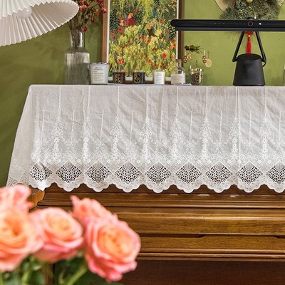 轻罗小扇法式复古氛围感蕾丝钢琴罩欧式白色全罩防尘半罩盖布定制