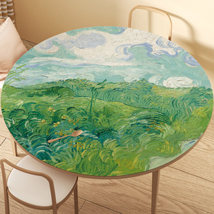 油画风圆壁纸防水防油免洗防烫圆形餐桌垫高级感隔热茶几台面垫子
