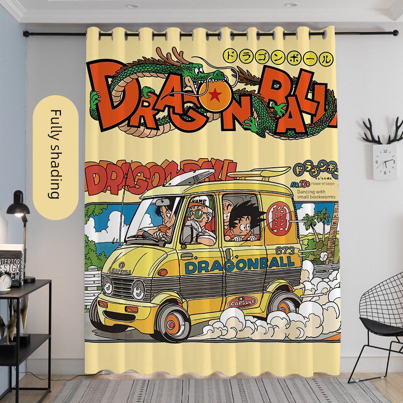 卡通窗帘全停电龙珠动画图案男孩的房间卧室个性化新的无冲孔短窗