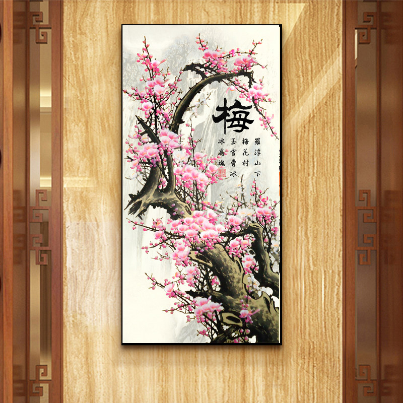 DIY数字油画梅兰竹菊民俗玄关复古客厅家居装饰新古典手绘油画