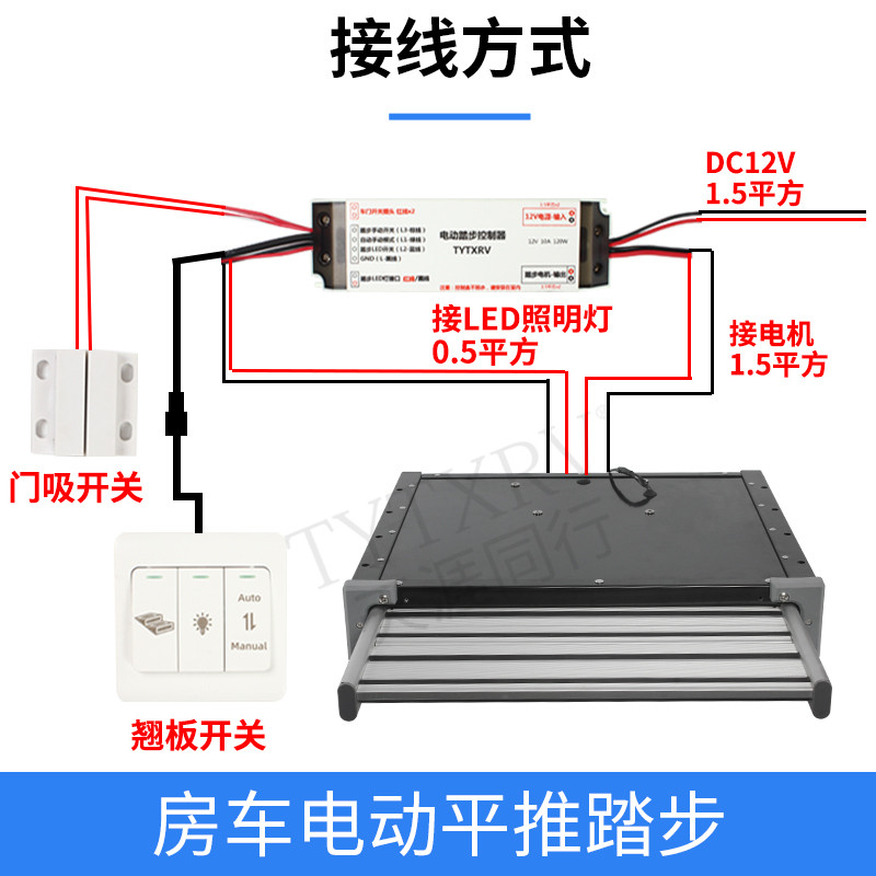 房车平推踏叠单层收缩踏步拖车挂上车迎宾铝合金电动折步带灯脚踏