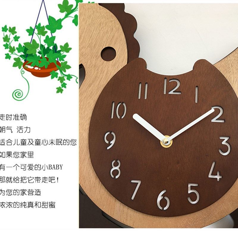 会奔跑木马免打马挂钟创意卡通装物小孔儿童房动饰静音艺术挂表大