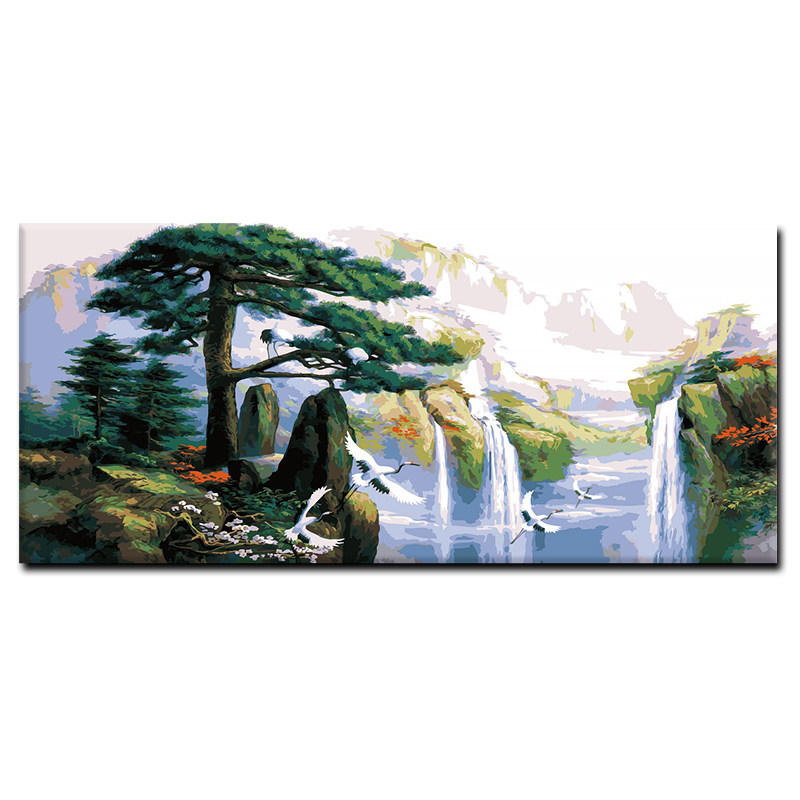 diy数字油画客厅大幅山水风景手工自己填迎油彩数码装饰画客色松
