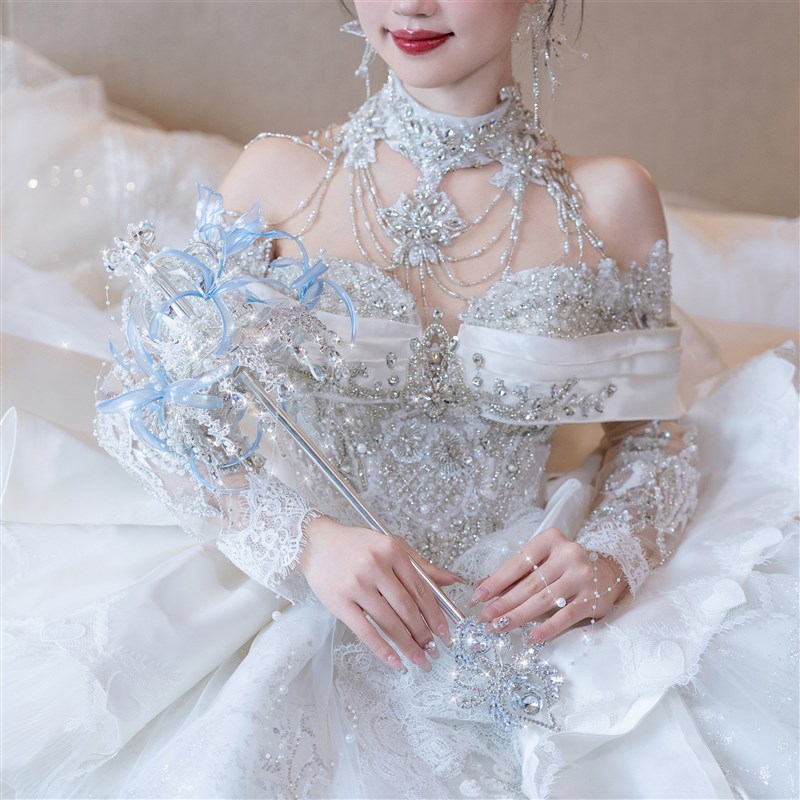 权杖手捧花婚礼新娘高级diy材料公主水晶结婚重工新婚婚纱成品