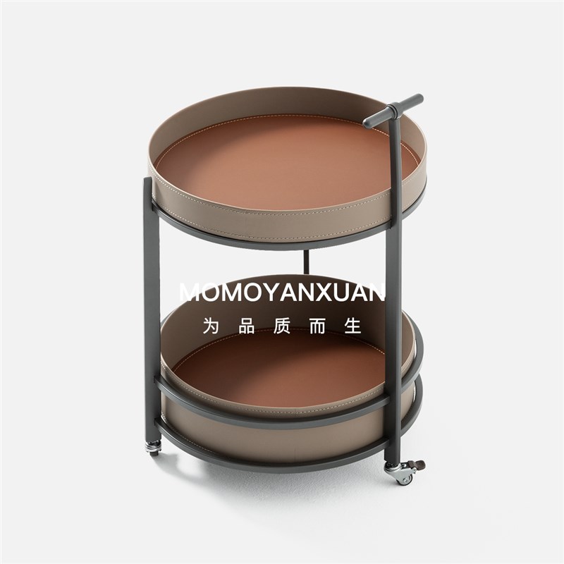 某某严选家意馆居式极简客厅鞍级马高皮不锈钢可移动推车沙发边几