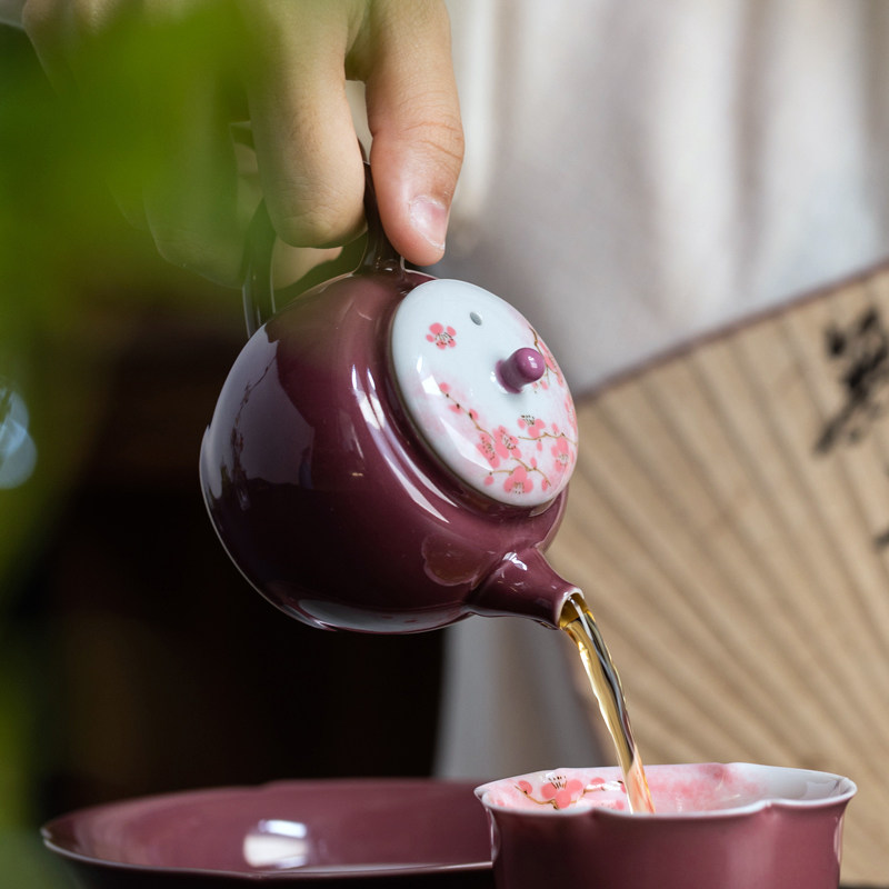 家用单壶中式手绘陶瓷茶壶小号功夫茶具泡茶壶手抓把过滤壶