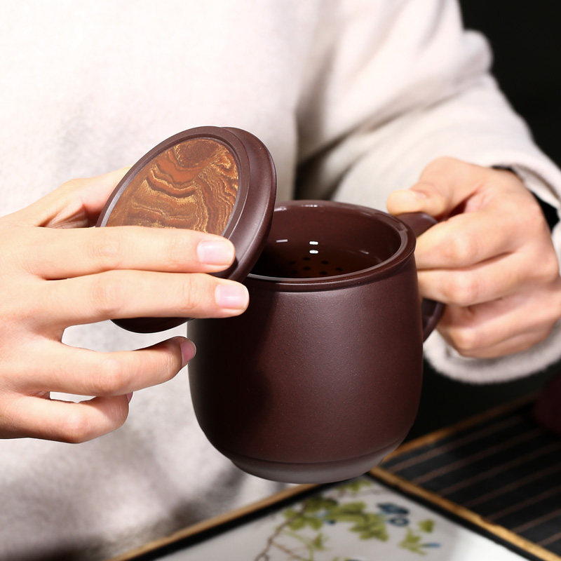 宜兴茶水分离紫砂杯泡茶带过滤精品茶杯男女士带把办公室水杯茶具