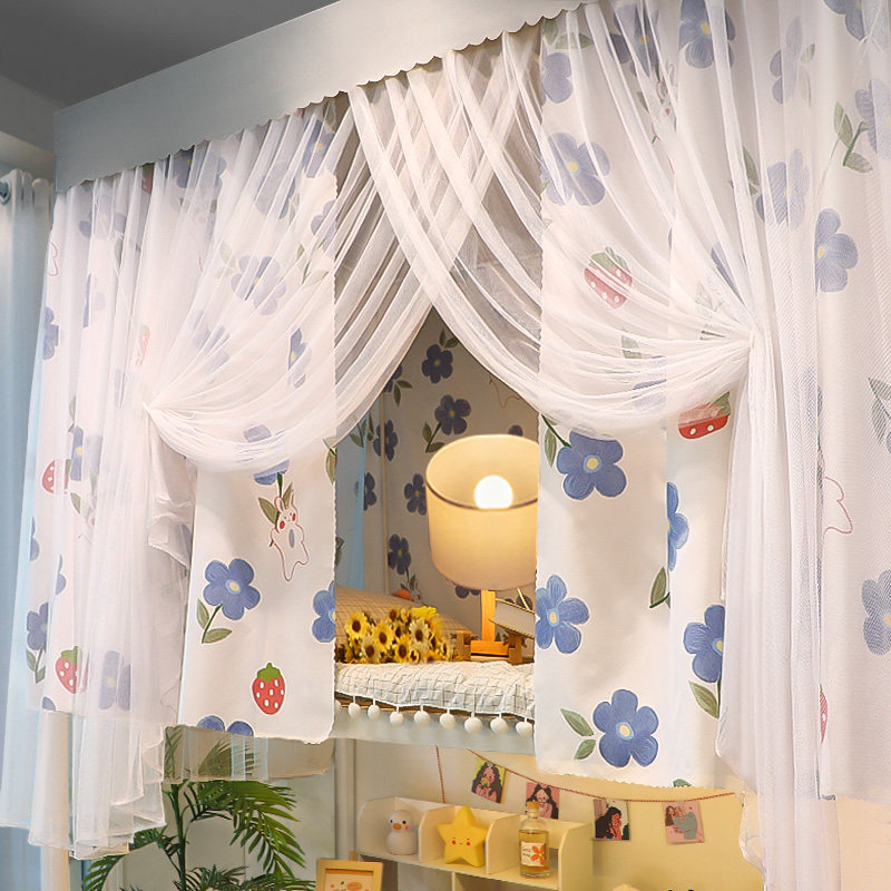 宿舍床帘蚊帐一体式上铺遮光寝室上下铺帘子围帘窗帘带支架艳阳天