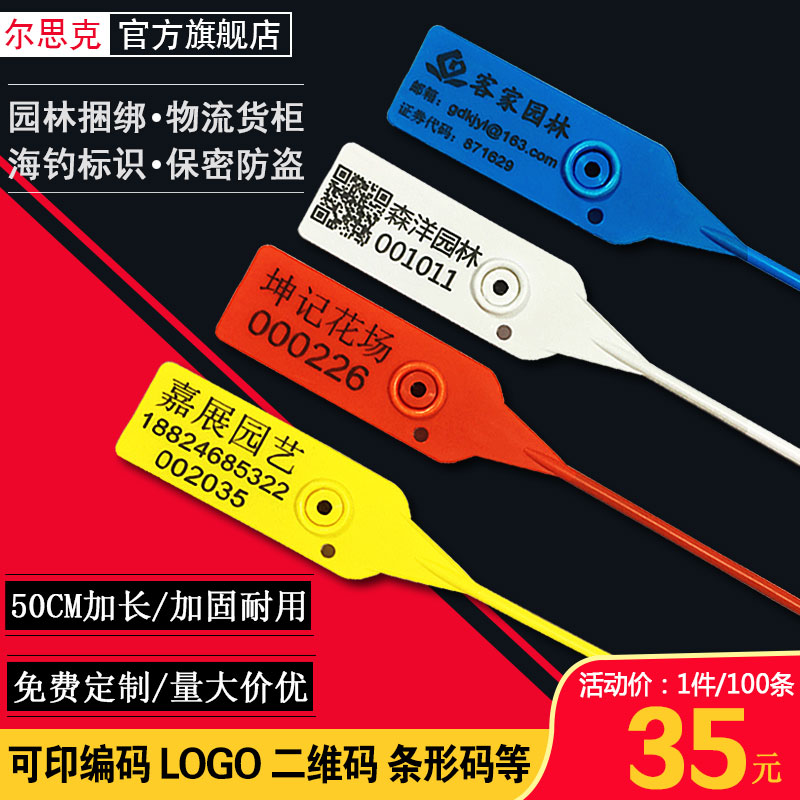 尔思克一次性塑料封条封签扣标签扎带集装箱油罐车防盗铅封锁50CM