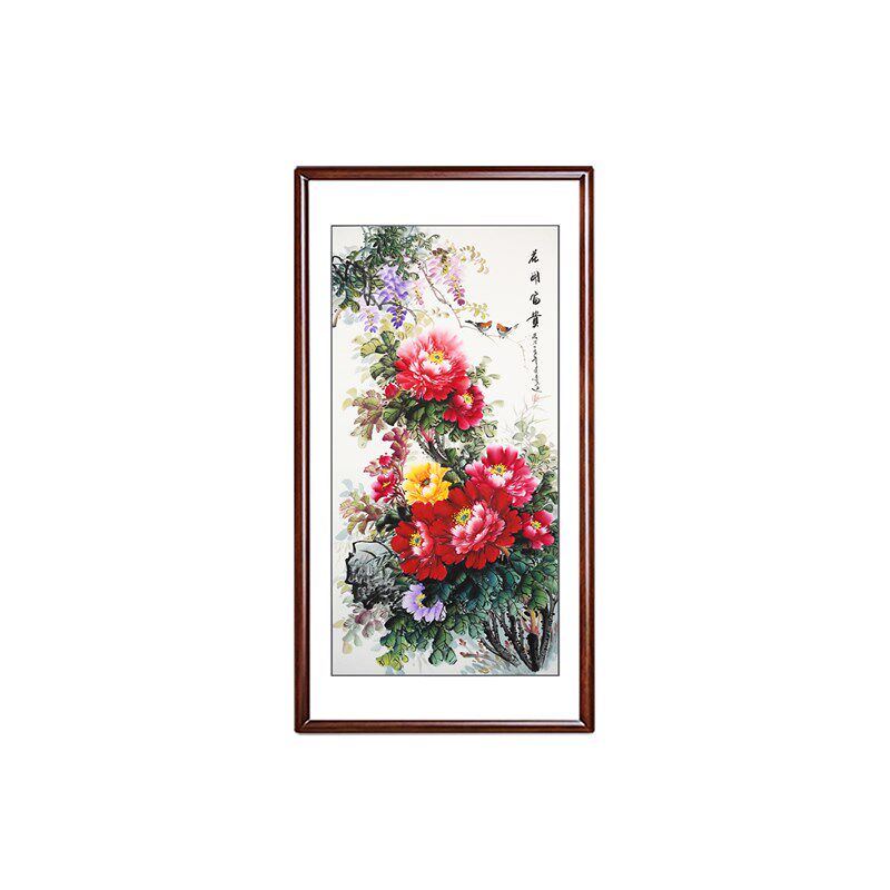 牡丹贵花开富图玄关画手绘真制入户门画挂画背景墙国画定迹装饰画