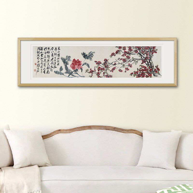 横幅齐白石写意花框花鸟国中卧室书房办公室现代画式装饰画卉挂画