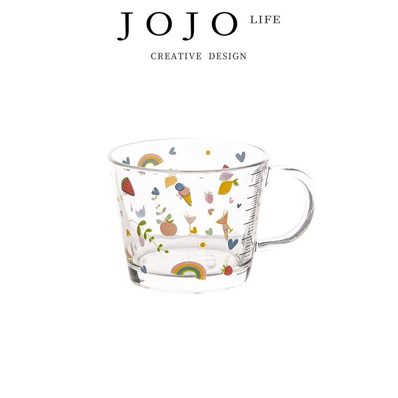 L. .Jiayu杯具带刻度家用儿童早餐燕麦玻璃杯 贾郁