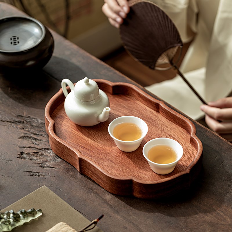 大巴花茶托盘干泡台高端实木一体家用小型干泡茶盘点心盘功夫茶具