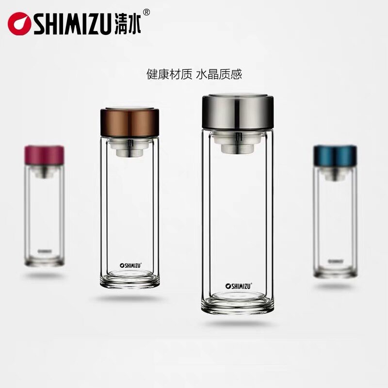 清水玻璃杯双层家用小水杯随手男带盖过滤网杯子大容量加厚茶杯