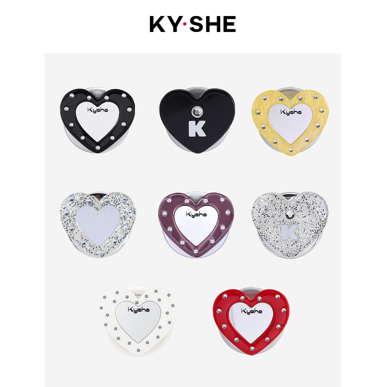 【戚砚笛&曾一萱同款】KYSHE2026新款时髦极简黑色爱心点钻支架磁吸式手机壳气囊支架镜面自拍粘贴式伸缩支架