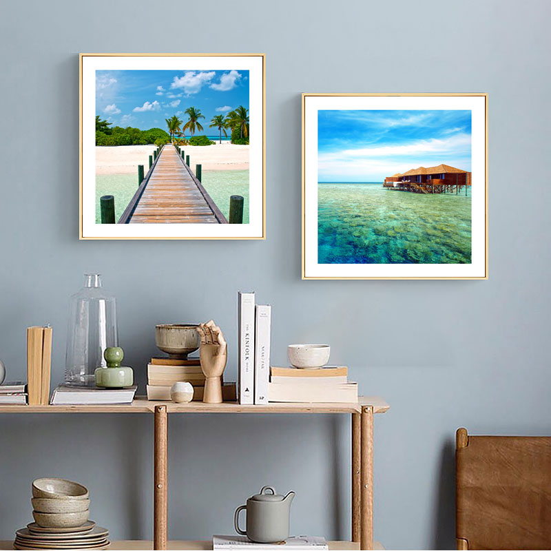 餐大装饰画卧室床头挂画客厅沙发背厅墙壁画地中海风格景海风景画