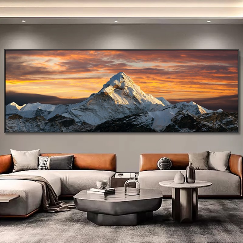 背靠金山客厅贡公画装嘎梅里雪山沙发背景墙挂画办饰室山水风景画