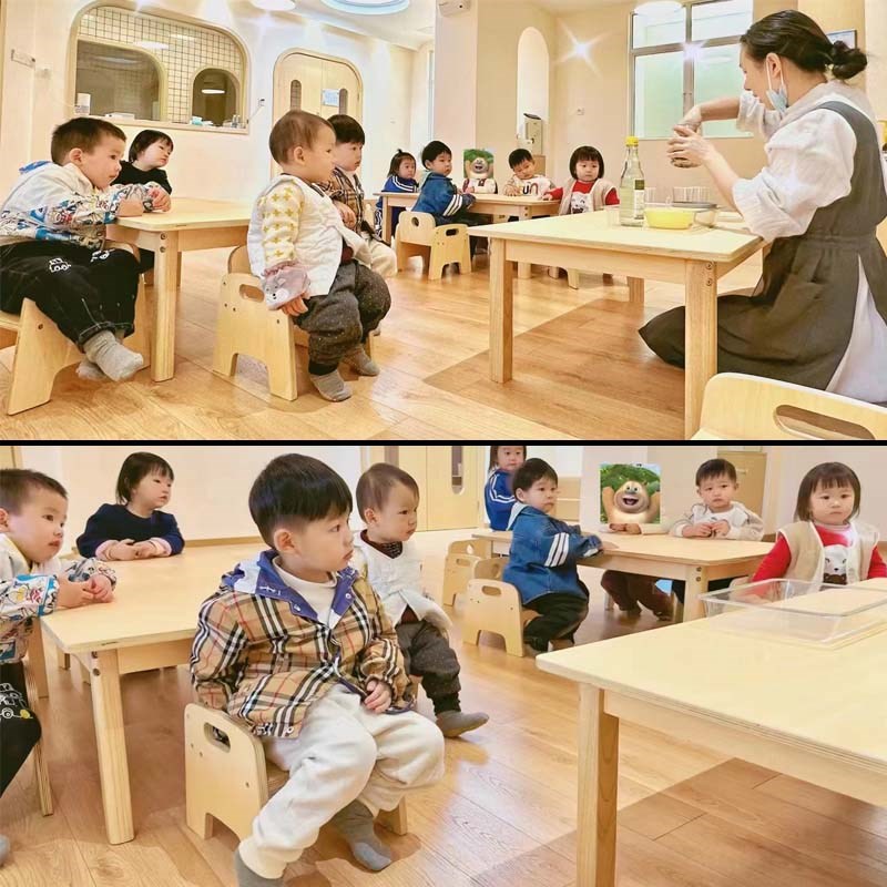 幼儿园实木长方桌托质中心木育方桌儿童机教早构托班桌椅小孩桌子