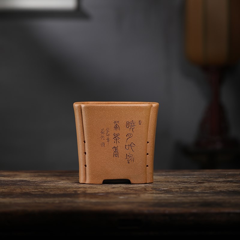 紫砂 降花泥海棠口花盆 手工古兰长方君子典盆桌面绿植坡器