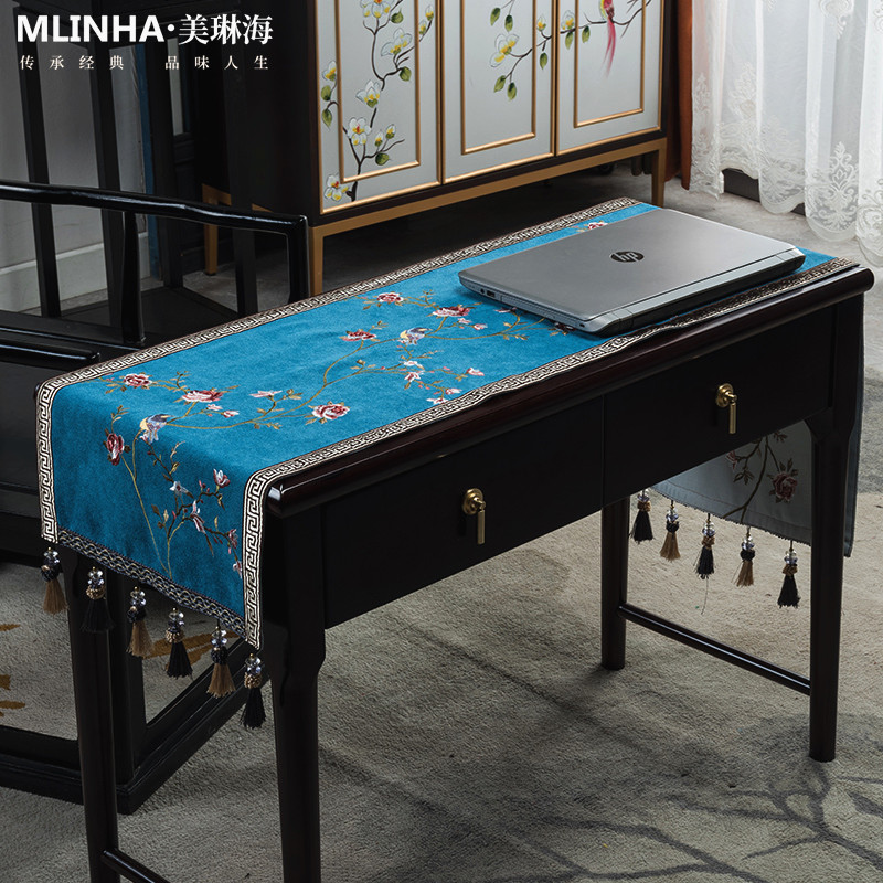 新布式公桌桌中盖布办书桌书案画桌写字台布艺复古棉麻桌面垫盖巾