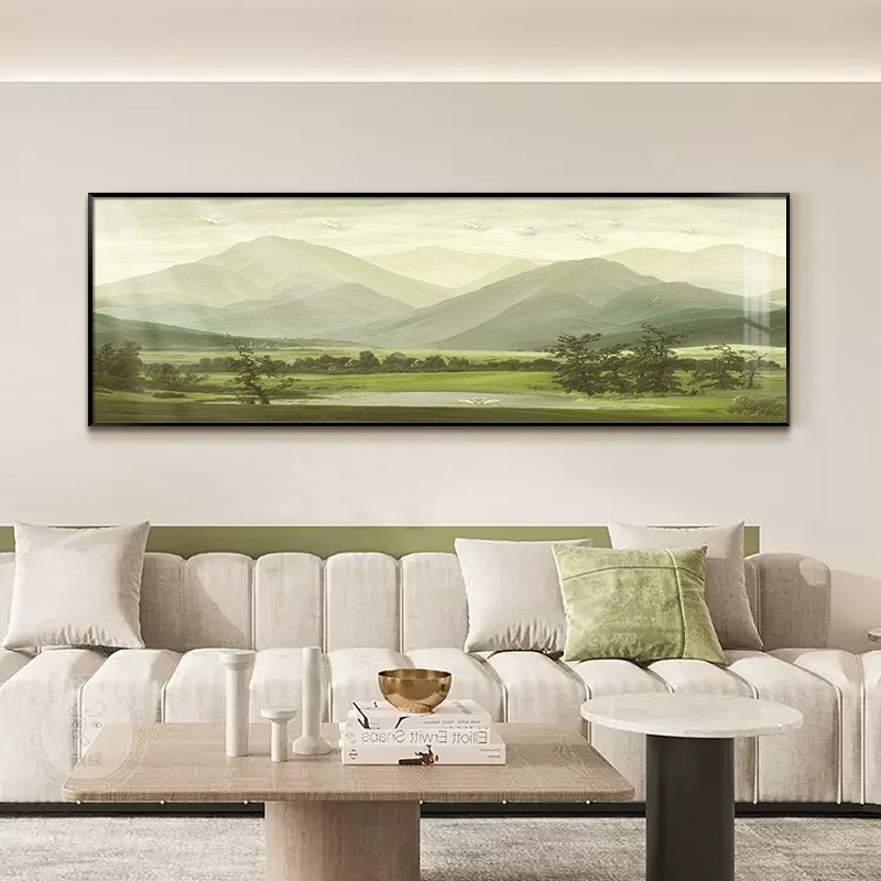 背有靠画客厅装饰画山水山沙发背景墙挂画巨人山手绘油画横版壁画