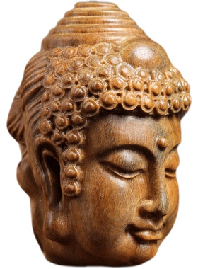 天然紫檀玉檀绿檀木一念神魔佛头木运挂件转雕文玩小摆件手把件