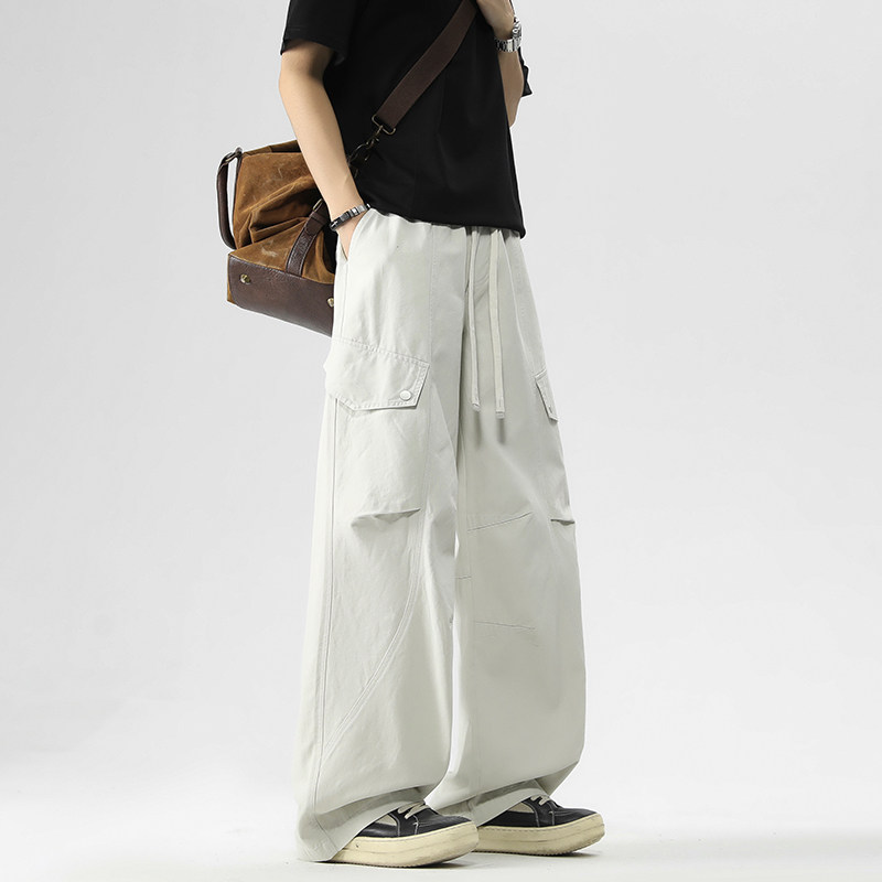 美式运动多口袋弯刀工装裤男春秋新款宽松直筒设计感阔腿休闲长裤,男装,时尚工装裤,淘宝优惠券,粉丝福利购,淘宝优惠卷