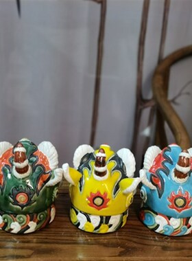 陶瓷工艺品  石湾公仔 五色狮子头 岭南风 醒狮 非遗